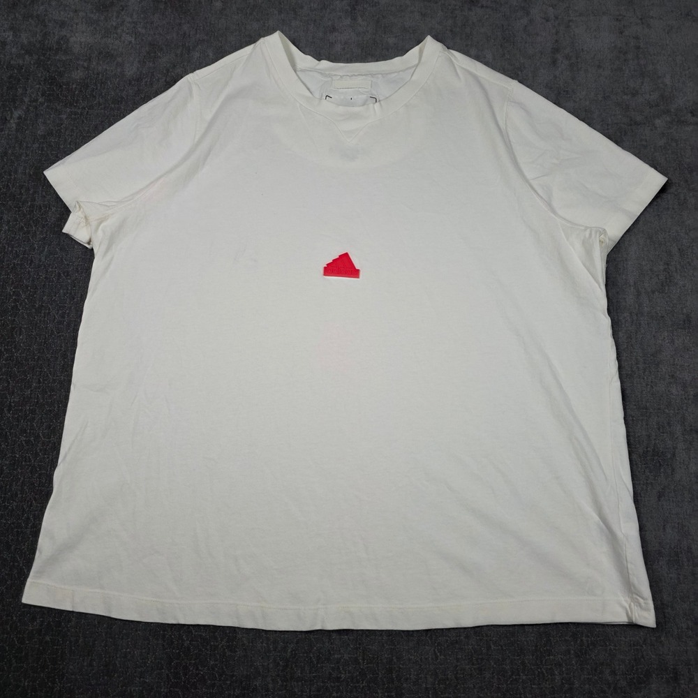 Adidas Womens 3X White Cotton Short Sleeve T-Shirt Red Rubber Logo Patch